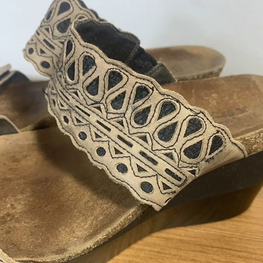 NAOT Tan Leather Slip On Wedge Sandals Size 38 / 8